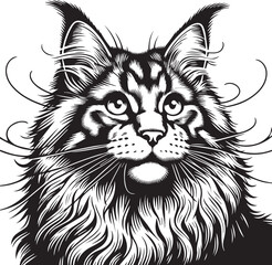 Maine coon cat vector in black and white