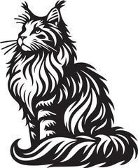 Maine coon cat vector in black and white