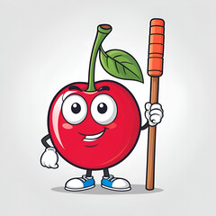 Cherry sick with limping stick character. cartoon mascot vector
