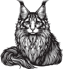 Maine coon cat vector in black and white