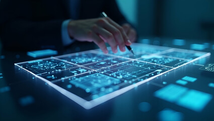 Flat Holographic Document Display: Simplifying Digital Signing and Reviewing Processes for Secure Contracts - A Cute Vector Illustration for Smart Business Solutions