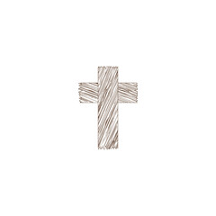 Traditional wooden christian cross icon isolated on white background