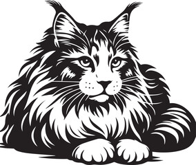 Maine coon cat vector in black and white