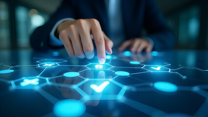 Digital Workflow: Holographic Checkmarks & Crosses for Document Verification