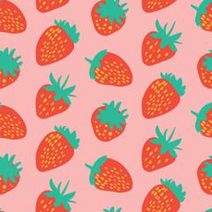 Seamless Pattern of Strawberries with Pink Background for Design and Decoration