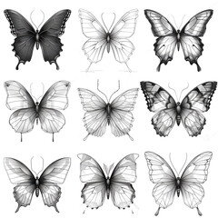 Elegant Black and White Butterfly Illustrations for Design Inspiration