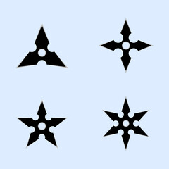 Illustration vector graphic set of stars vector. Shuriken vector on blue background.