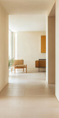 Fototapeta premium Modern interior design featuring minimalistic hallway with natural light and simple furniture