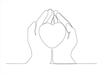 Continuous line drawing of heart in hand.