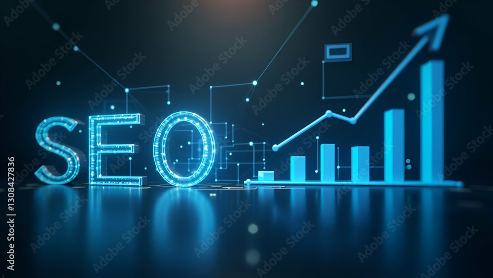 Poster floating holographic seo metrics: optimize your digital workspace