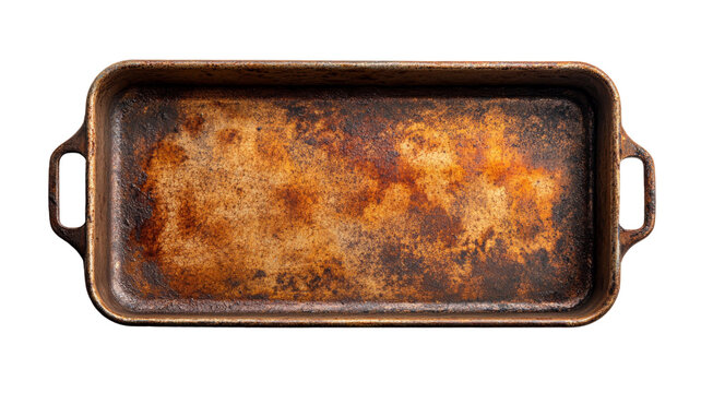 Well-seasoned cast iron baking pan.  Rich, dark brown tones show years of use.