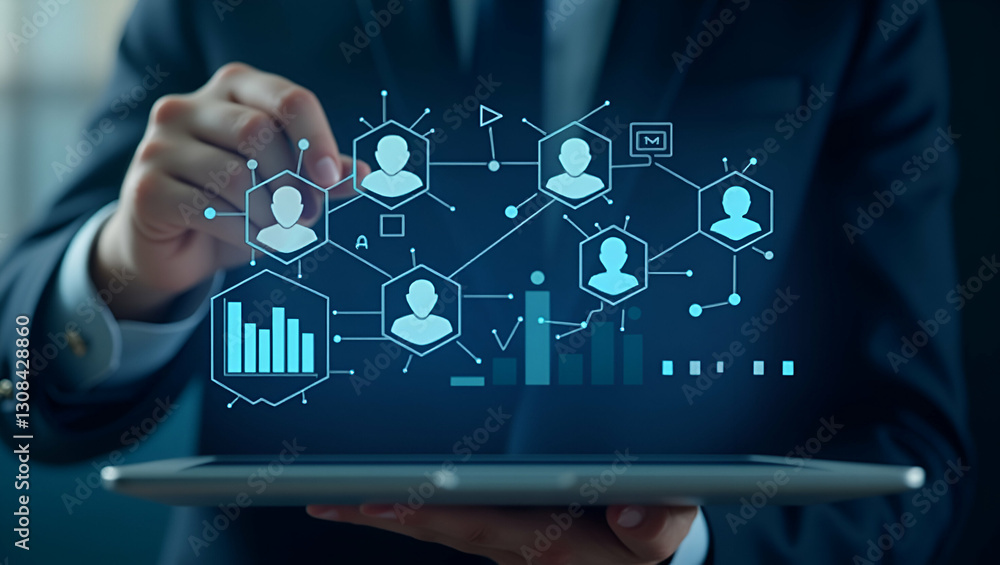 Poster enhance customer engagement with a flat crm dashboard: interactive floating icons for performance me