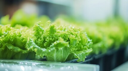 Eye-level composition of pristine lettuce heads in NFT hydroponic system, crystal clear water flowing through channels, young plants in foreground showing perfect leaf formation, mature heads in