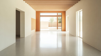 Fototapeta premium Modern interior design featuring spacious luminous living area with minimalist decor