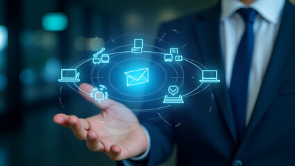 Enhancing Procurement Workflows and Supply Chain Management with Holographic Systems: A Simple Flat Vector Illustration of Smart Business Solutions