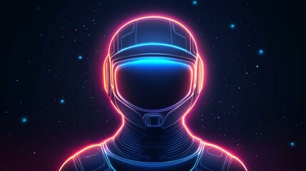 Fototapeta premium Futuristic neon astronaut in dark space.