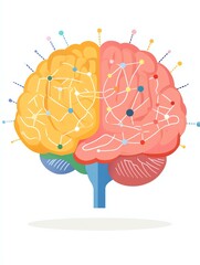 Illustration of a brain divided into two halves.