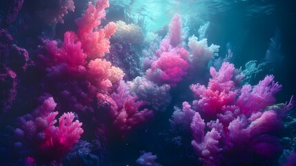 Naklejka premium Colorful Coral Reefs Growing Beautifully Underneath Ocean Waters