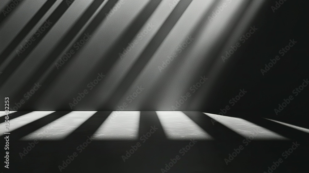 Poster diagonal shadows and light creating a stark minimalist interior scene