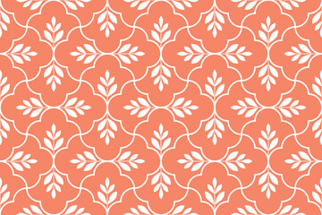 Flower geometric pattern. Seamless vector background. White and pink ornament. Ornament for fabric, wallpaper, packaging. Decorative print