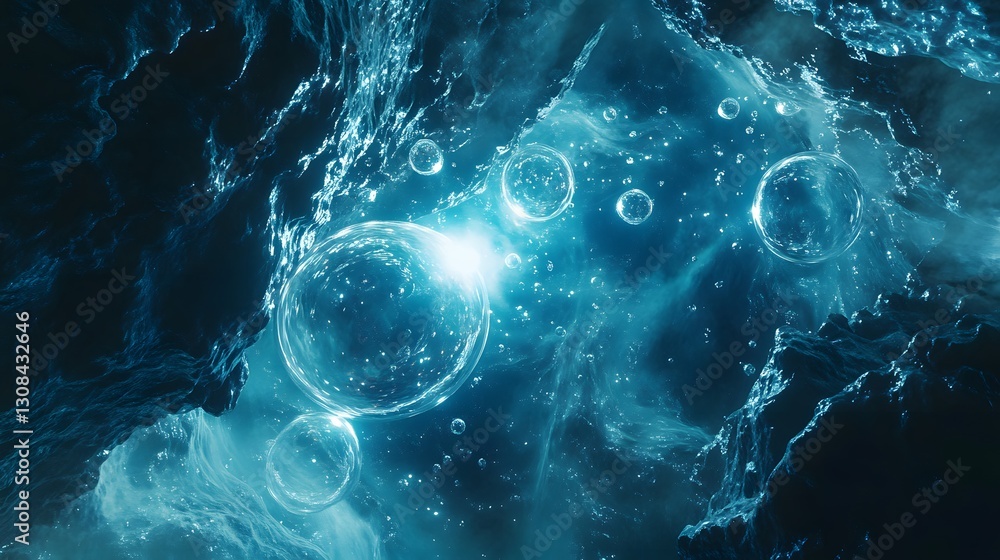 Aufkleber an abstract rendering of large bubbles amidst glowing cosmic structures
