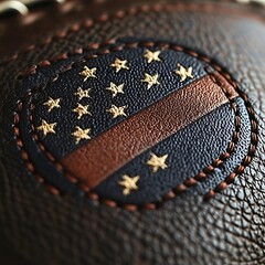 Leather patch, American flag, thin line