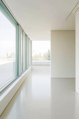 Fototapeta premium Modern interior design showcasing a bright and spacious corridor with large windows