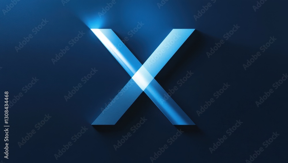 Poster abstract blue letter x design on a dark background with glowing edges and geometric shapes for moder
