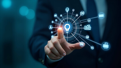 Flat Hand Interacting with Glowing IoT Network: A Cute Vector Illustration Showcasing IoT Integration in Smart Business Environments for Enhanced Connectivity and Efficiency