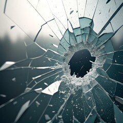 Shattered Glass Close-Up Composition of Radial Fractures, Teal Tones, Destruction Concept, Abstract Photography Shattered glass, broken glass, destruction