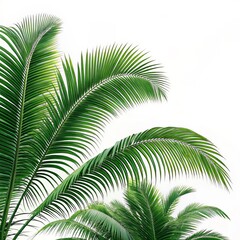 Palm Fronds Composition Lush Green Tropical Leaves on White, Palm Leaf, Tropical