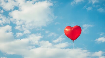 7. A heart-shaped balloon drifting gently in the sky with soft clouds in the background