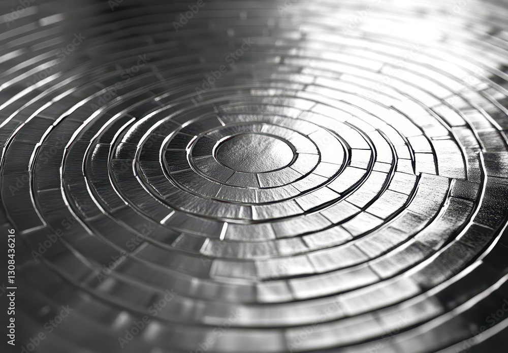 Poster abstract circular pattern of smooth metallic tiles reflecting light creating a modern artistic surfa