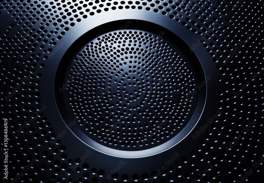 Poster abstract close-up of a perforated surface featuring a circular design with a modern aesthetic, empha