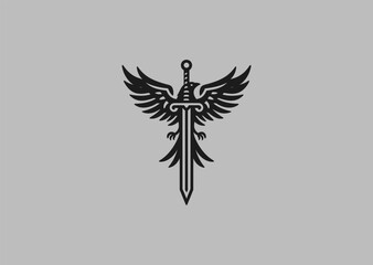 Obraz premium Raven Sword Logo – A sleek sword combined with a raven, representing mystery, wisdom, and battle.
