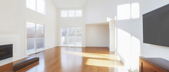 Fototapeta premium Spacious living room with natural light and modern design located in a contemporary home