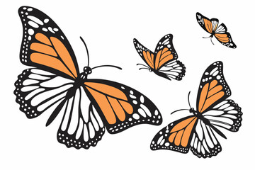 Fototapeta premium Monarch butterflies set. Vector illustration isolated on white background