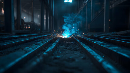 Obraz premium A close-up shot of a welder working on a steel structure