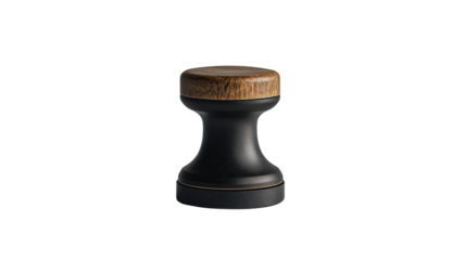 Sleek, hourglass-shaped coffee tamper with a dark base and a wood top. Perfect for the modern barista.