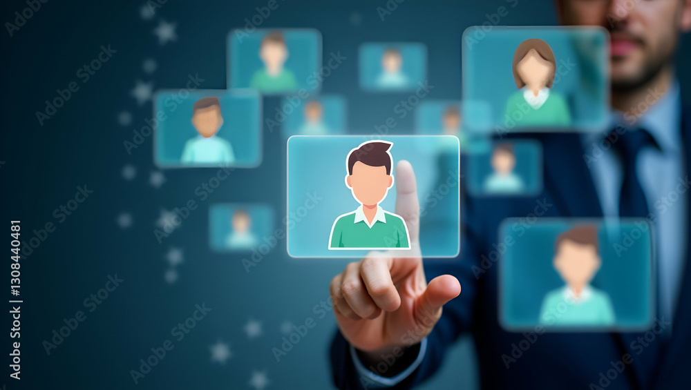 Poster streamline your hiring process: explore illuminated user profile cards with key credentials in a cut