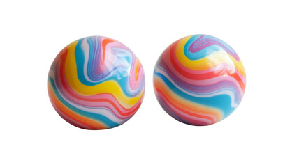 Two vibrant spheres with swirling rainbow patterns, a captivating display of color and texture.