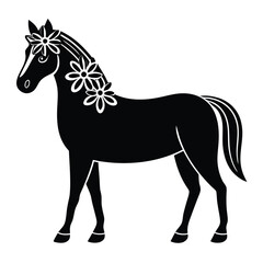 Obraz premium Stylized Trotting Horse with Floral Flourish
