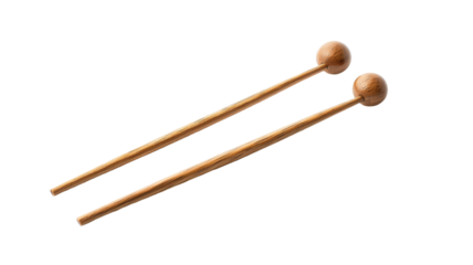 Pair of wooden mallets with rounded ends, ideal for percussion instruments.  Natural wood grain adds warmth.
