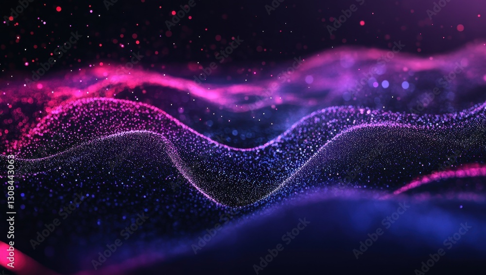 Poster abstract colorful waves with glowing particles and flowing light effects creating a vibrant and dyna