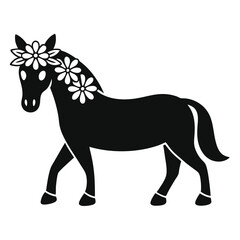 Obraz premium Whimsical Horse Silhouette with Botanical Accents