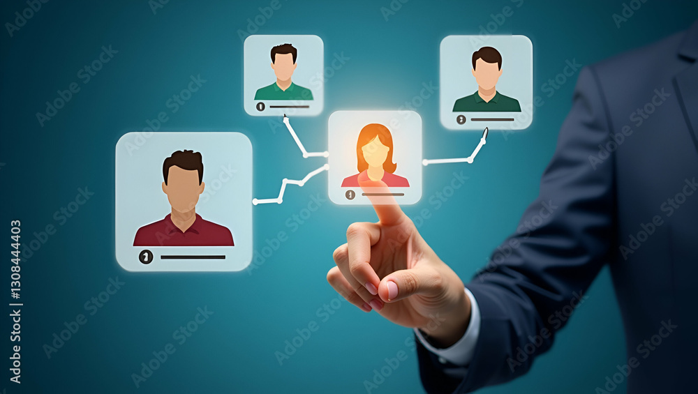 Poster streamline your hiring process: explore illuminated user profile cards with key credentials in a cut