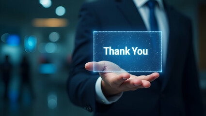 Futuristic Holographic Interface: Professional Thank You Message Concept Showcasing Gratitude and Acknowledgment with Innovative Messaging Tools - Photo Stock with Empty Space for Customization