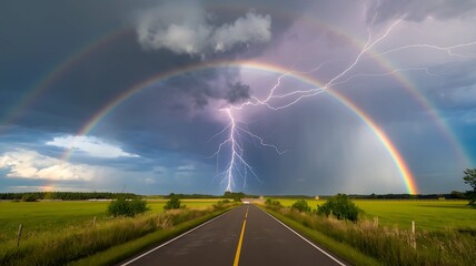 Rare moment when lightning and a rainbow appear in the same frame
