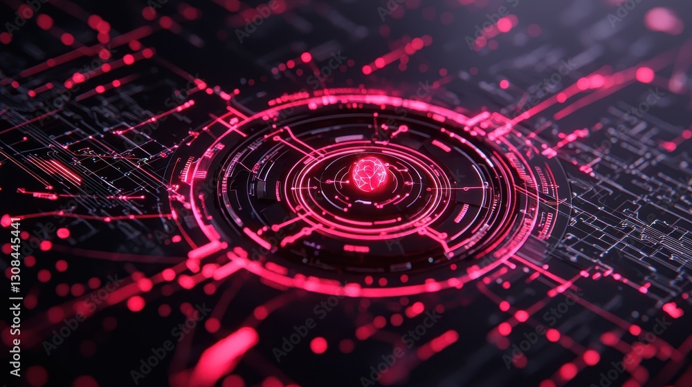 Poster abstract digital background with red circles and lines technology