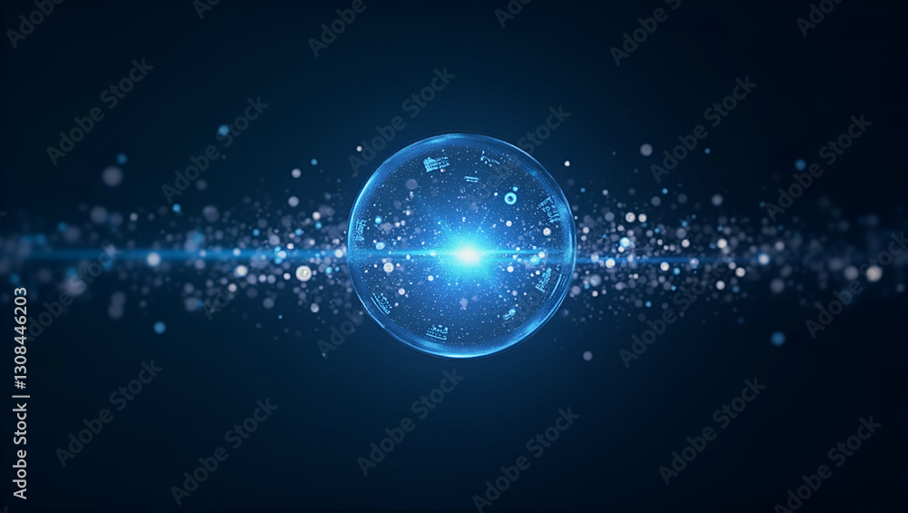 Poster abstract holographic shapes with text placeholders: modern technology themes in digital workspaces